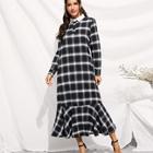 Shein Plaid Ruffle Hem Contrast Collar Longline Dress