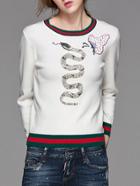 Shein White Snake Sequined Striped Sweater