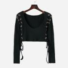 Shein Grommet Lace-up Crop Ribbed Tee