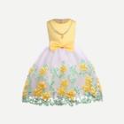 Shein Girls Floral Embroidery Pearls Decoration Mesh Overlay Dress