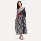Shein Stripe And Plaid Contrast Hidden Pocket Longline Dress