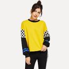 Shein Checked Sleeve Color Block Pullover
