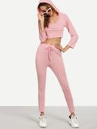 Shein Pink Crop Hooded T-shirt With Drawstring Pants