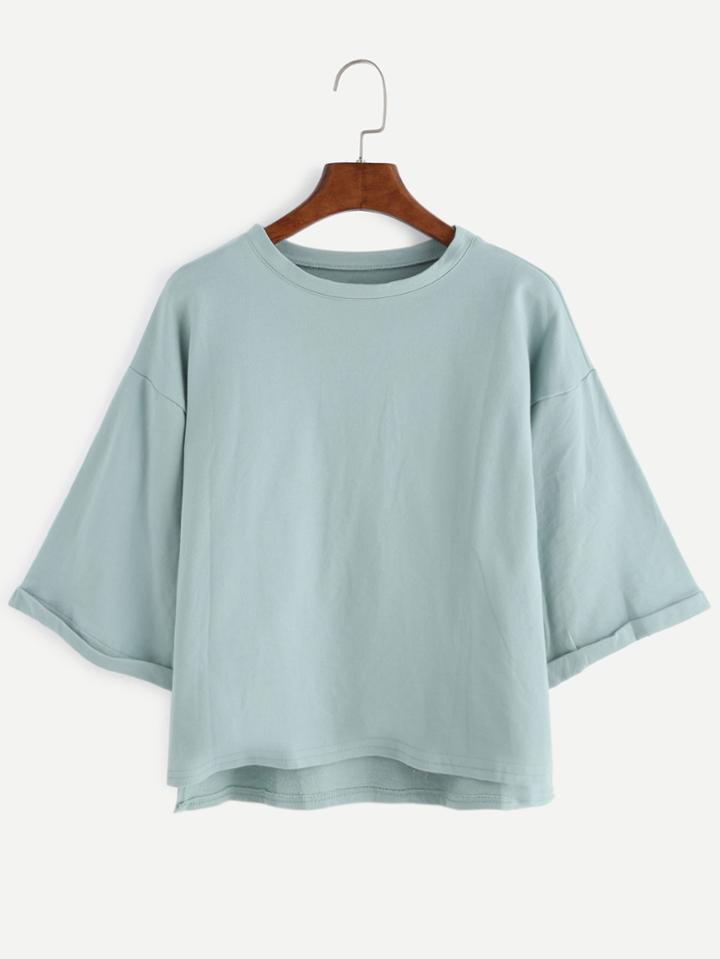 Shein Drop Shoulder High Low Cuffed T-shirt