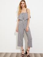 Shein Gingham Layered Frill Trim Cami Jumpsuit