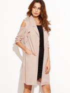Shein Pink Cold Shoulder Open Front Longline Blazer