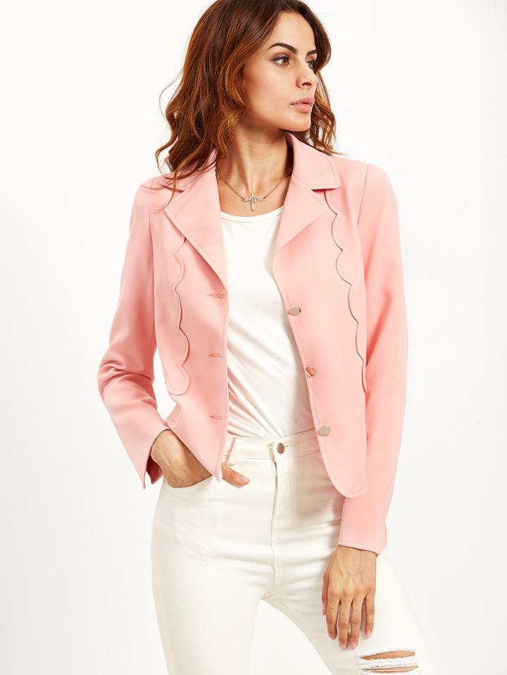 Shein Split Cuff Blazer With Scallop Detail