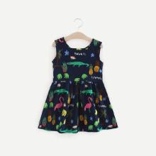 Shein Girls Ribbon Tie Back Cartoon Print Dress