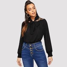 Shein Lace Insert Tied Neck Blouse