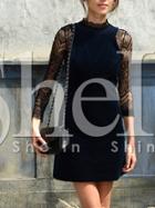 Shein Navy Round Neck With Lace Dress