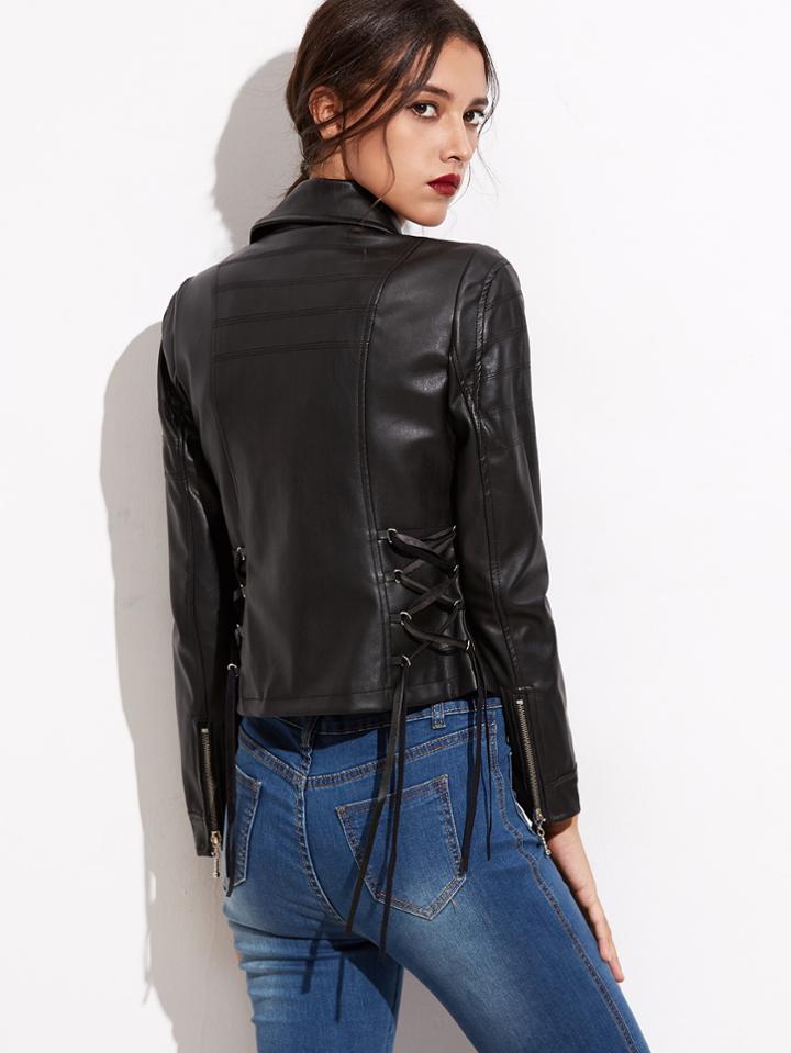 Shein Criss Cross Zipper Pu Jacket