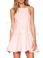 Shein Pink Blush Spaghetti Strap Zipper Flare Dress