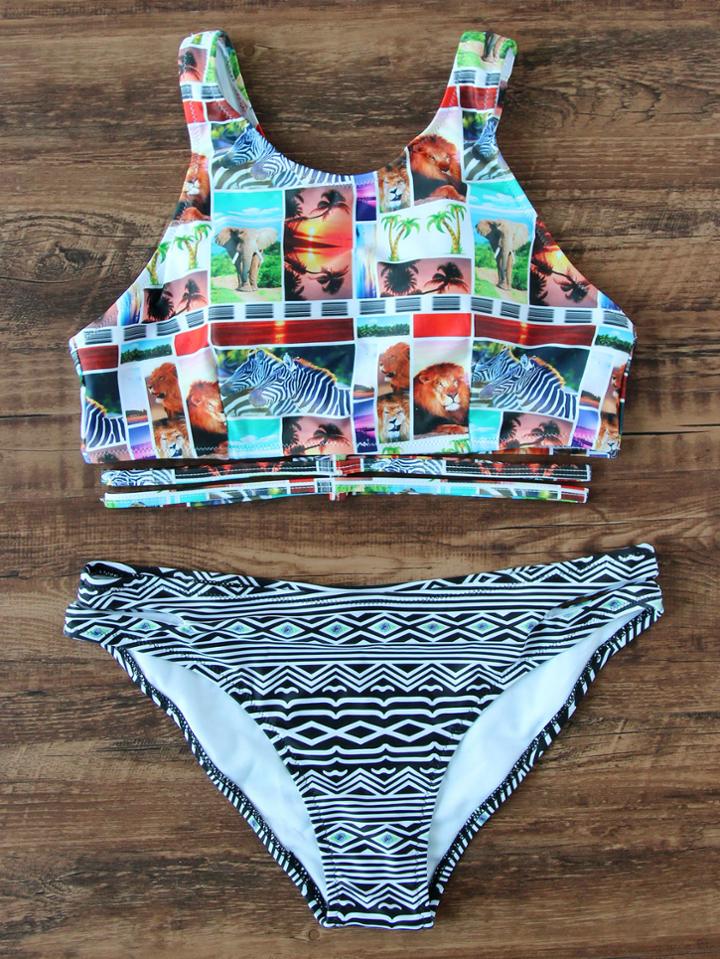 Shein Animal Print Strappy Bikini Set