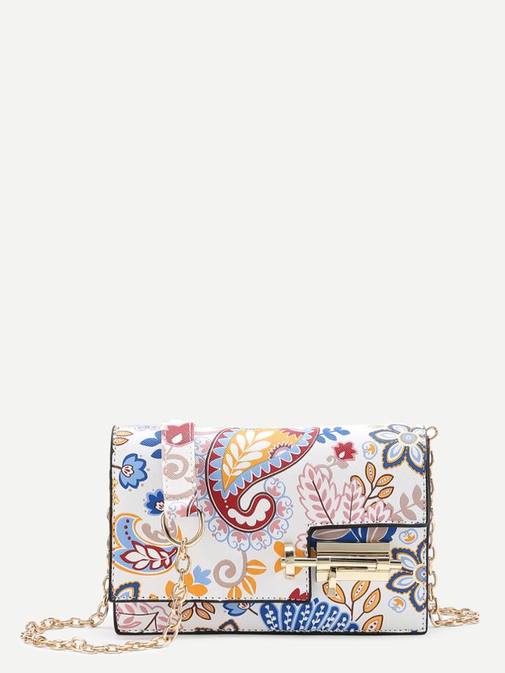 Shein Calico Print Lock Detail Crossbody Bag