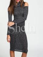 Shein Grey Long Sleeve Cowlneck Turtleneck Cut Out Dress