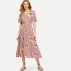 Shein Button Up Elastic Waist Floral Dress