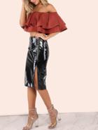 Shein Patent Zip Midi Slit Skirt Black