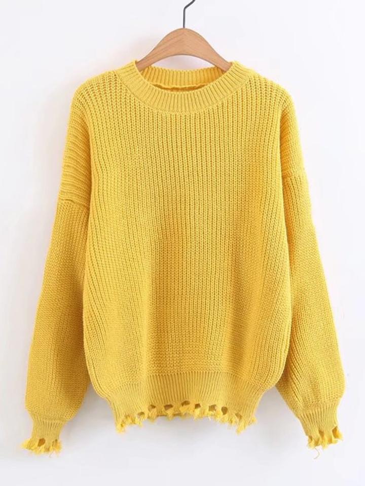 Shein Ripped Trim Drop Shoulder Sweater