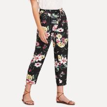 Shein Drawstring Waist Flower Print Pants