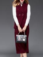 Shein Burgundy Lapel Sleeveless Top With Pants