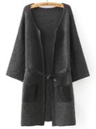 Shein Grey Contrast Pu Leather Pockets Sweater Coat