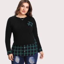 Shein Plus Checked Panel Chest Pocket Sweatshirt