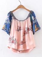 Shein Boat Neckline Contrast Sleeve Top