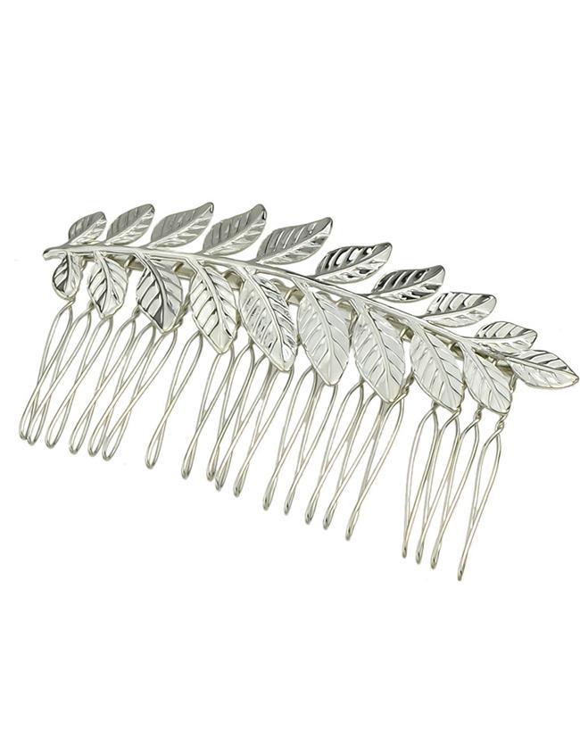 Shein Silver Plated Leaf Shape Hair Comb