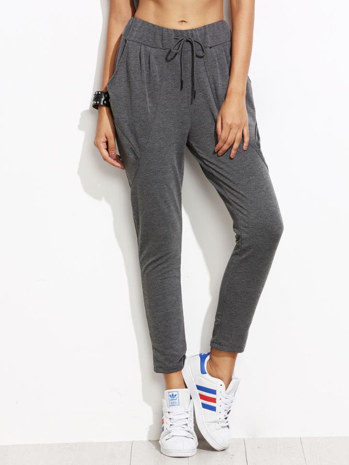 Shein Grey Drawstring Peg Pants With Pockets