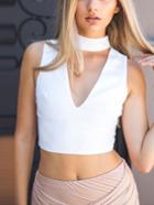 Shein White Deep V Neck Chiffon Crop Tank Top