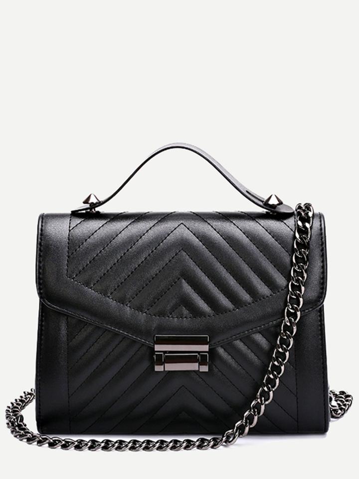 Shein Chevron Quilted Envelope Bag With Chain