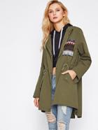 Shein Tribal Jacquard Patch Drawstring Waist Utility Jacket