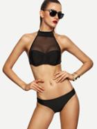 Shein Mesh Insert Self Tie Neck Bikini Set