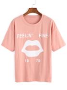 Shein Lips Print Pink T-shirt