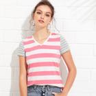 Shein V-neck Mixed Stripe T-shirt