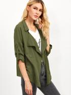 Shein Olive Green Roll Sleeve Double Breasted Trench Coat