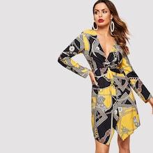Shein Graphic Print V Neck Twist Dress