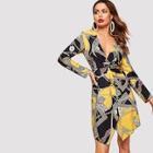 Shein Graphic Print V Neck Twist Dress