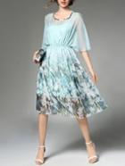 Shein Self Tie Print Blouson Dress With Cami Top