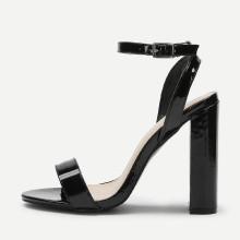 Shein Peep Toe Block Heeled Pu Sandals