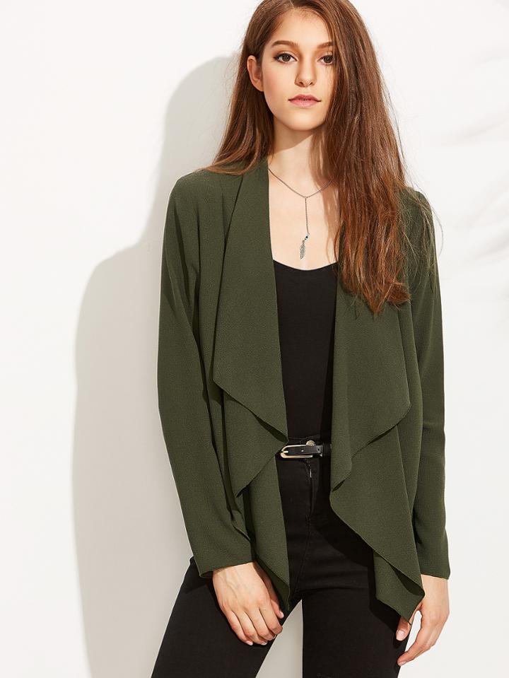 Shein Olive Green Waterfall Collar Drape Blazer