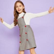 Shein Girls Double Breasted Herringbone Pinafore Dress