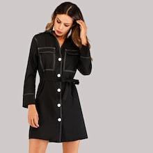 Shein Button Front Self Tie Shirt Dress