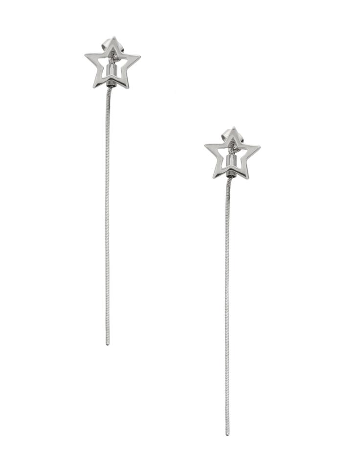 Shein Silver Hollow Star Long Chain Stud Earrings