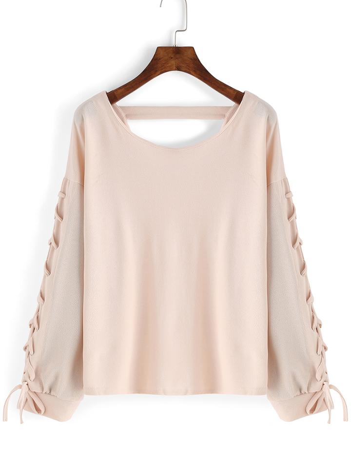 Shein Apricot Round Neck Lace Up Loose Sweatshirt