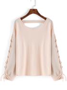 Shein Apricot Round Neck Lace Up Loose Sweatshirt