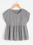 Shein Embroidered Gingham Smock Top