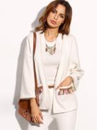 Shein Beige Tassel Beading Pocket Three Quarter Sleeve Outerwear