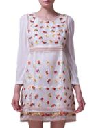 Shein White Gauze Embroidered A-line Dress