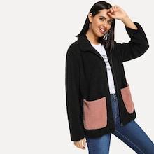 Shein Contrast Pocket Teddy Coat